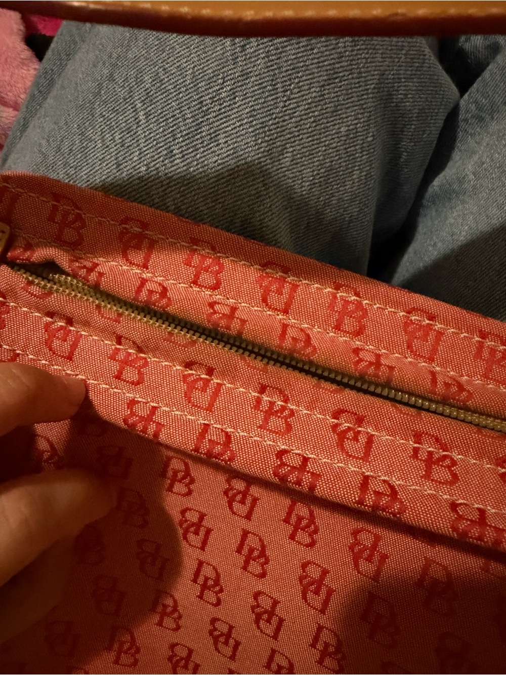 Dooney & Bourke Red Patterned Shoulder Bag with Tan Strap - Picture 3 of 7
